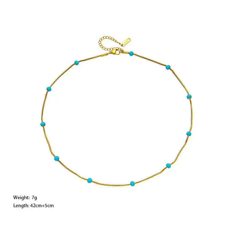 Lovcia Turquoise Temptation Titanium Steel Ball Drop Necklace for Women-Necklaces-Green Pearl Gold-Green Pearl Gold