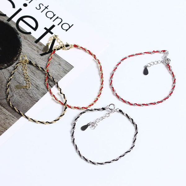 Lovcia Twisted 925 Sterling Silver Bracelet Gold Plated-Bracelets-Yellow Gold & Black Line-Yellow Gold & Black Line