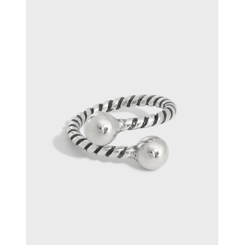 Lovcia Twisted Adjustable Double Ball Sterling Silver Ring-Rings-Vintage-Vintage
