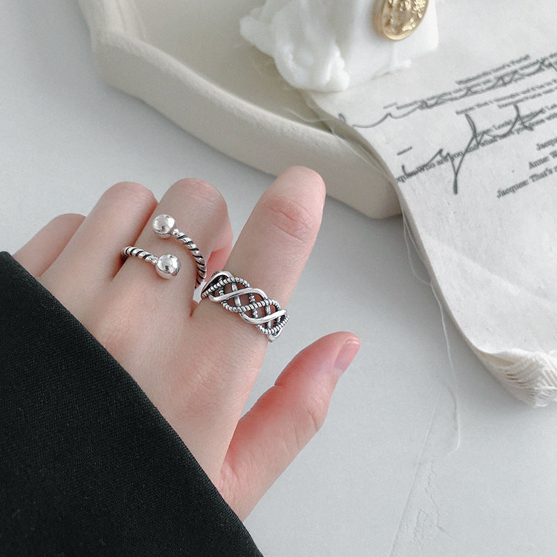 Lovcia Twisted Adjustable Double Ball Sterling Silver Ring-Rings-Vintage-Vintage