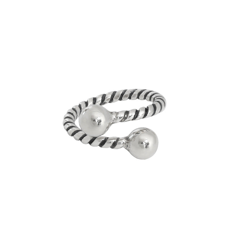 Lovcia Twisted Adjustable Double Ball Sterling Silver Ring-Rings-Vintage-Vintage
