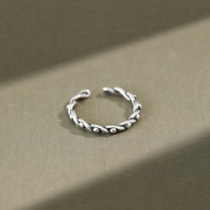 Lovcia Twisted Beads 925 Sterling Silver Ring Adjustable-Rings-Vintage-Vintage
