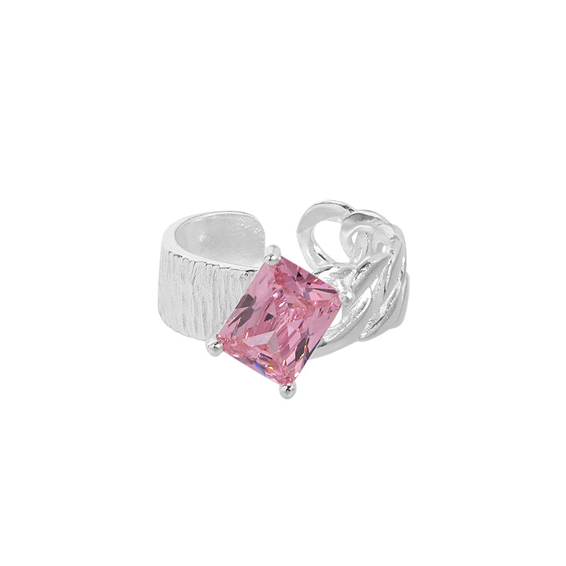 Lovcia Twisted CZ Emerald Ring 925 Silver Adjustable-Rings-Pink Cz-Pink Cz