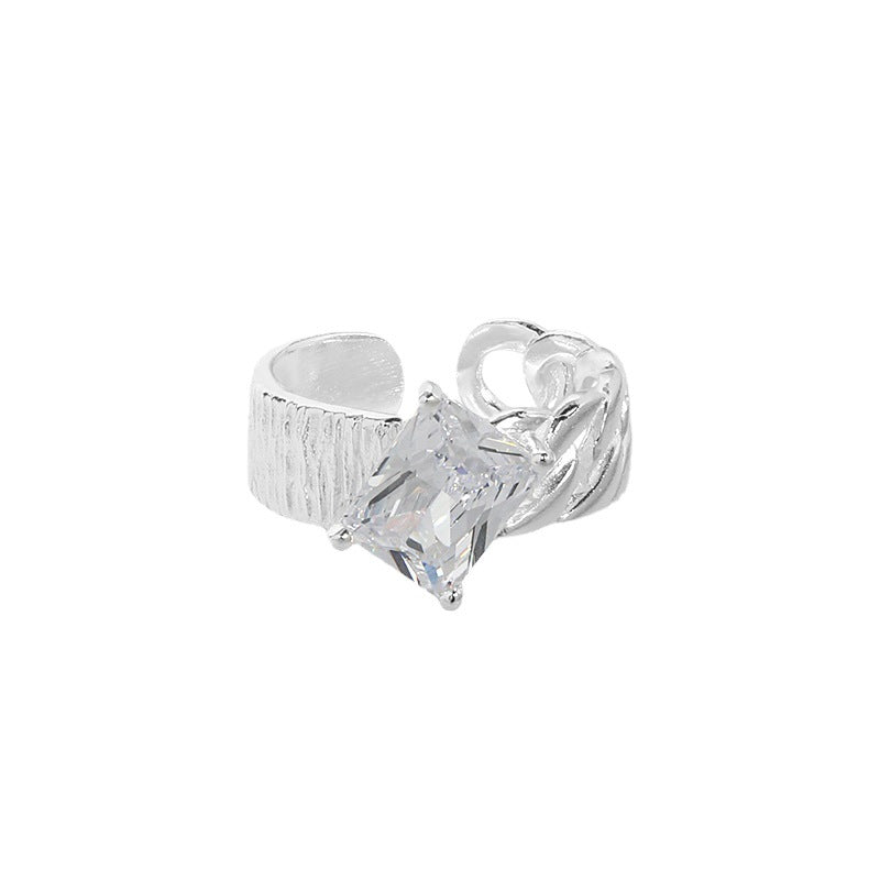 Lovcia Twisted CZ Emerald Ring 925 Silver Adjustable-Rings-White Cz-White Cz