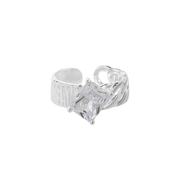 Lovcia Twisted CZ Emerald Ring 925 Silver Adjustable-Rings-White Cz-White Cz