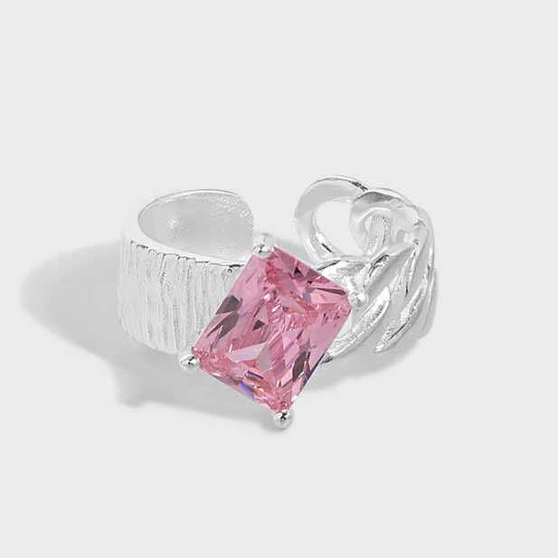 Lovcia Twisted CZ Emerald Ring 925 Silver Adjustable-Rings-White Cz-White Cz