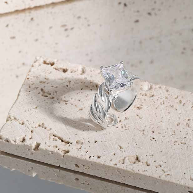 Lovcia Twisted CZ Emerald Ring 925 Silver Adjustable-Rings-White Cz-White Cz