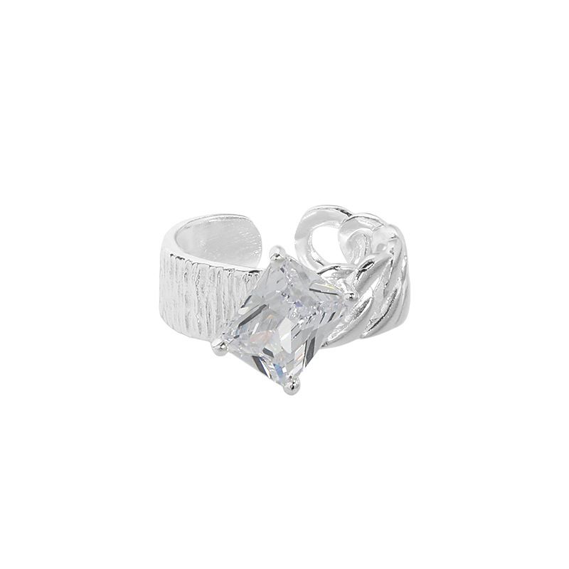 Lovcia Twisted CZ Emerald Ring 925 Silver Adjustable-Rings-White Cz-White Cz
