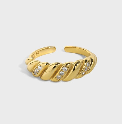Lovcia Twisted CZ Ring 925 Silver Gold Plated Adjustable-Rings-Yellow Gold-Yellow Gold