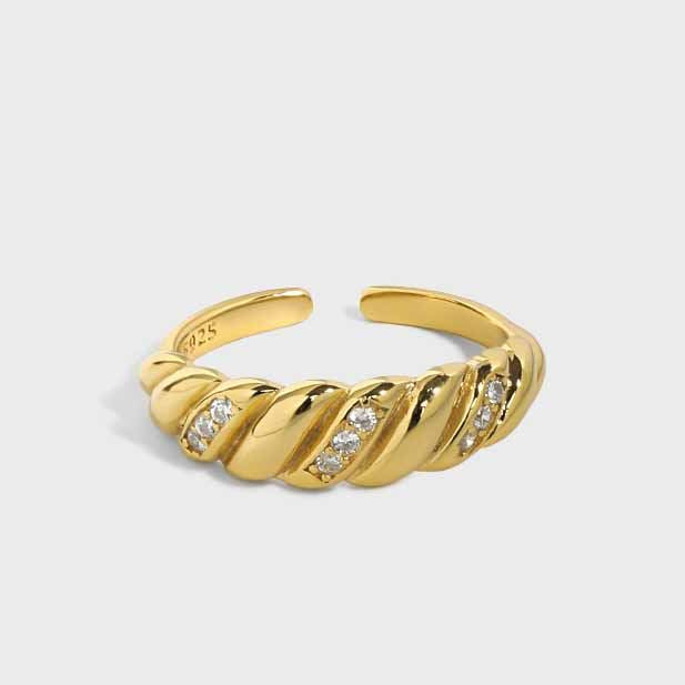 Lovcia Twisted CZ Ring 925 Silver Gold Plated Adjustable-Rings-Yellow Gold-Yellow Gold