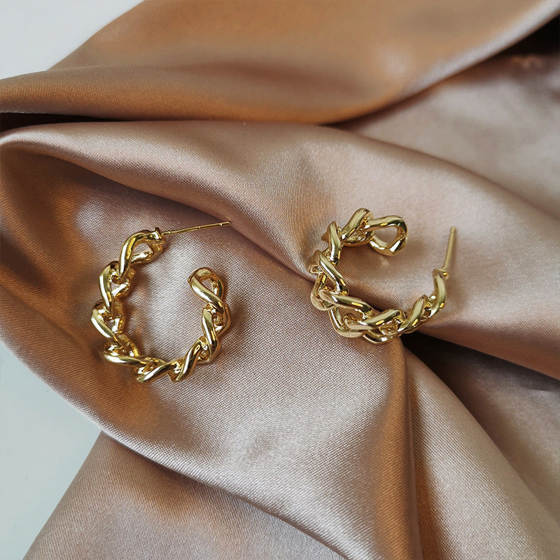 Lovcia Twisted Gold Rope Hoop Earrings for Women in Bold Textured Chain-Link Design-Earrings-Gold-Gold