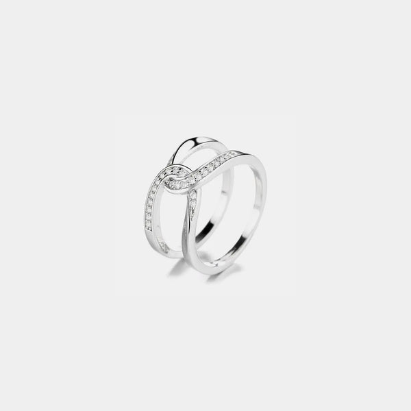 Lovcia Twisted Inlaid Zircon Double-layered Ring-Rings-Silver-5-Silver