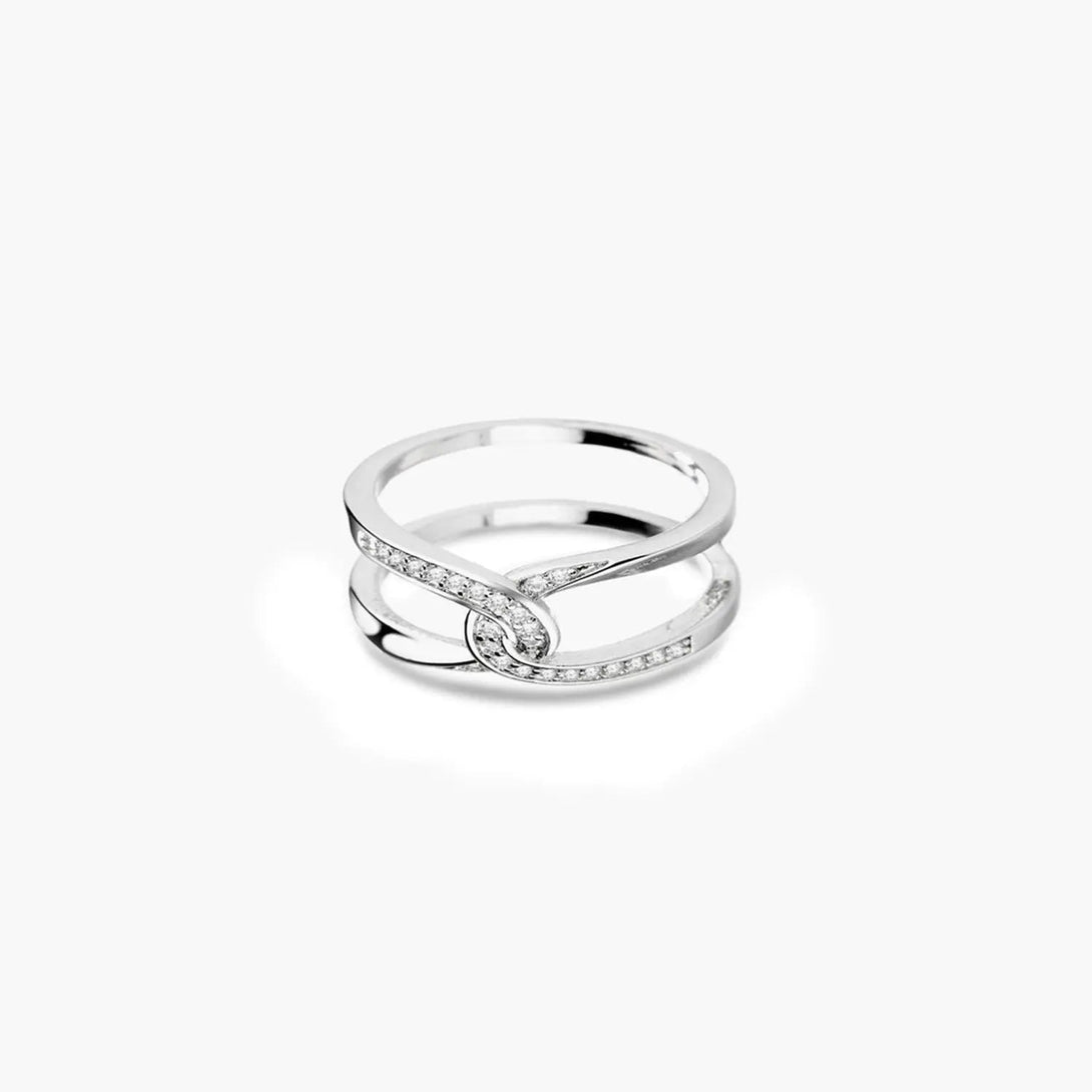 Lovcia Twisted Inlaid Zircon Double-layered Ring-Rings-Silver-5-Silver