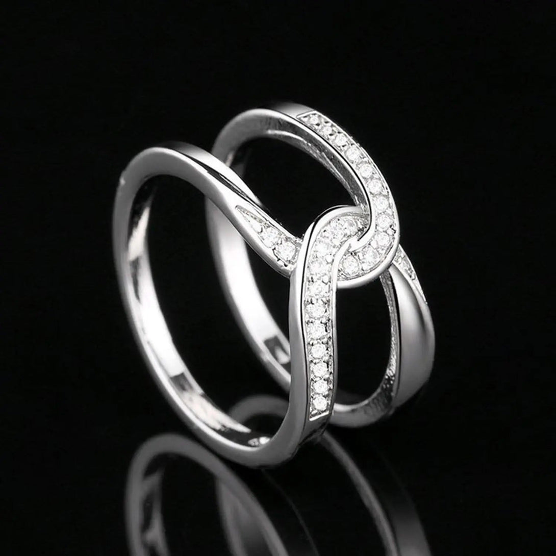 Lovcia Twisted Inlaid Zircon Double-layered Ring-Rings-Silver-5-Silver