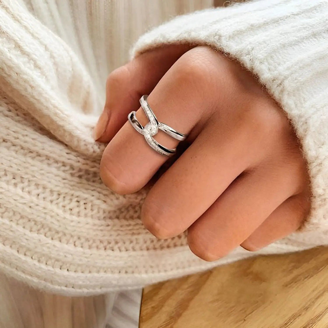 Lovcia Twisted Inlaid Zircon Double-layered Ring-Rings-Silver-5-Silver