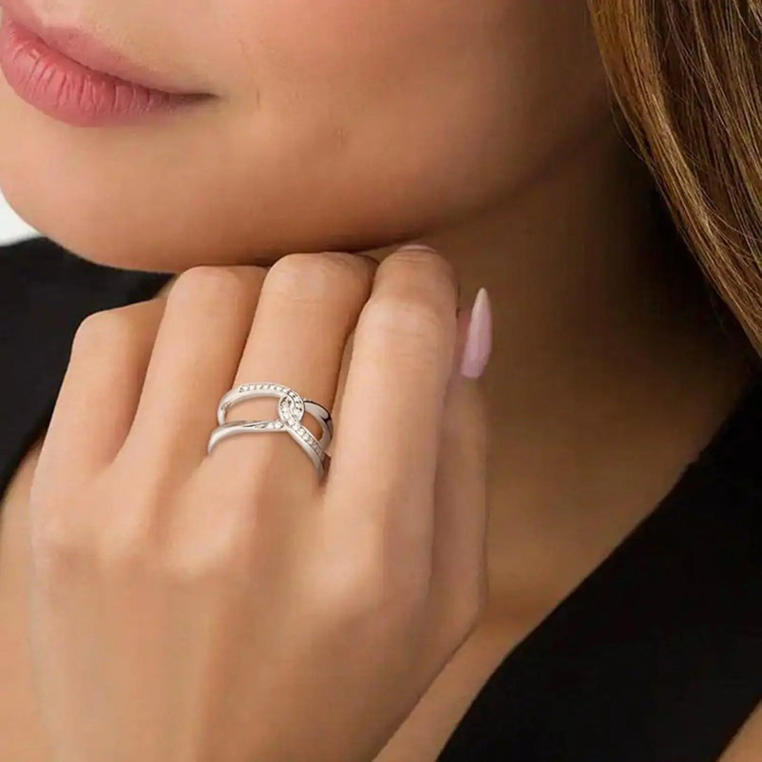 Lovcia Twisted Inlaid Zircon Double-layered Ring-Rings-Silver-5-Silver