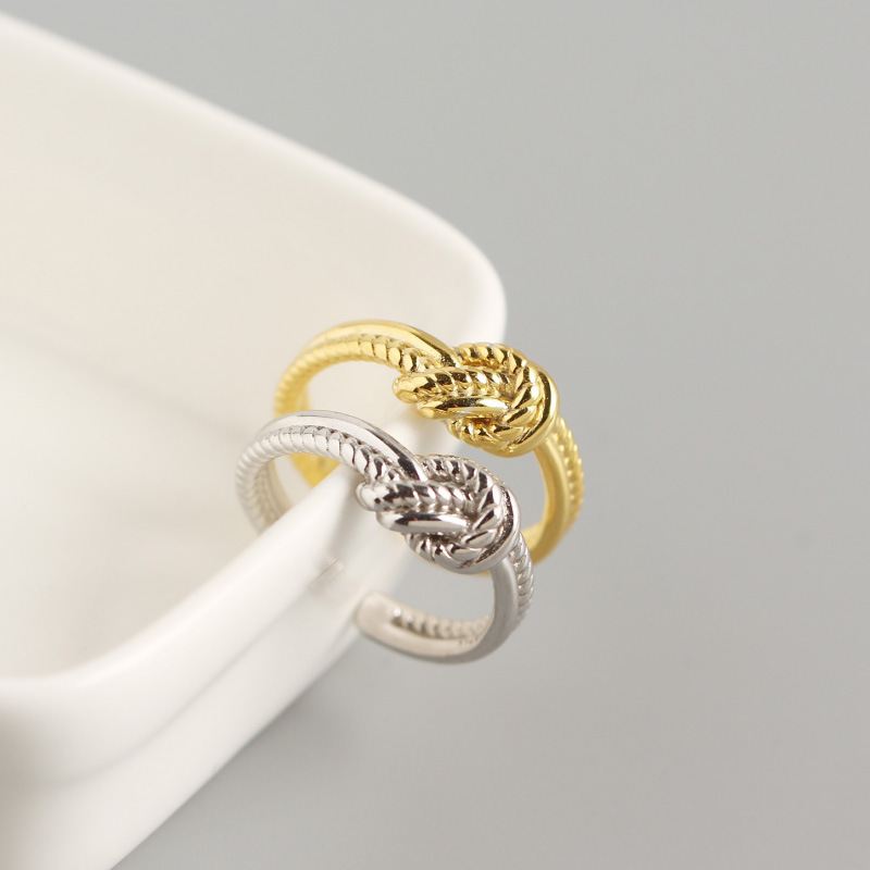 Lovcia Twisted Knot 925 Silver Adjustable Ring Gold Tone-Rings-Yellow Gold-Yellow Gold