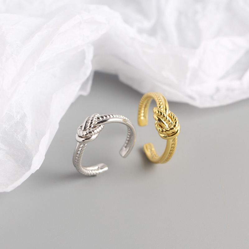 Lovcia Twisted Knot 925 Silver Adjustable Ring Gold Tone-Rings-Yellow Gold-Yellow Gold