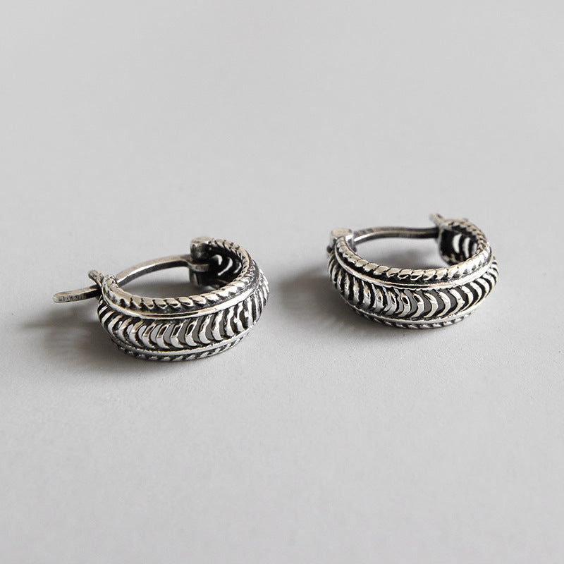 Lovcia Twisted Retro 925 Sterling Silver Hoop Earrings for Women-Earrings-