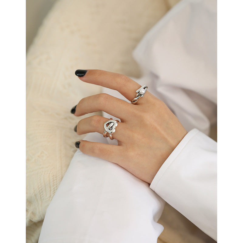 Lovcia Twisted Shell Pearl Adjustable Ring 925 Silver-Rings-Vintage-Vintage