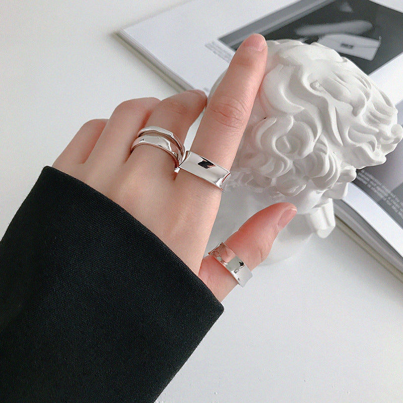 Lovcia Twisted Square Sterling Silver Adjustable Ring-Rings-Rhodium-Rhodium
