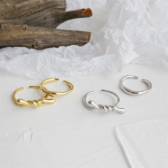 Lovcia Twisted Wave 925 Sterling Silver Adjustable Ring-Rings-Jf246-2 Yellow Goldgold-