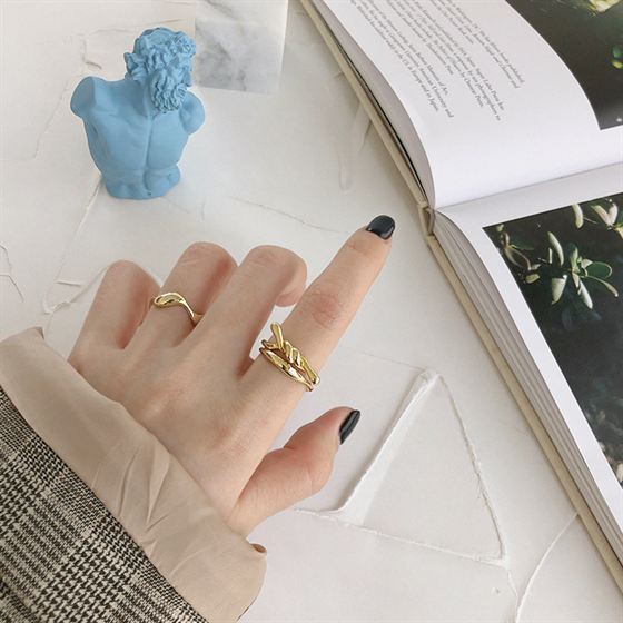 Lovcia Twisted Wave 925 Sterling Silver Adjustable Ring-Rings-Jf246-2 Yellow Goldgold-