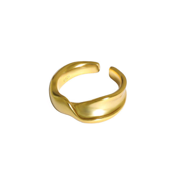 Lovcia Twisted Wide Adjustable Ring 925 Silver Gold Tone-Rings-Yellow Gold-Yellow Gold