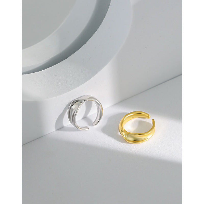 Lovcia Twisted Wide Adjustable Ring 925 Silver Gold Tone-Rings-Yellow Gold-Yellow Gold