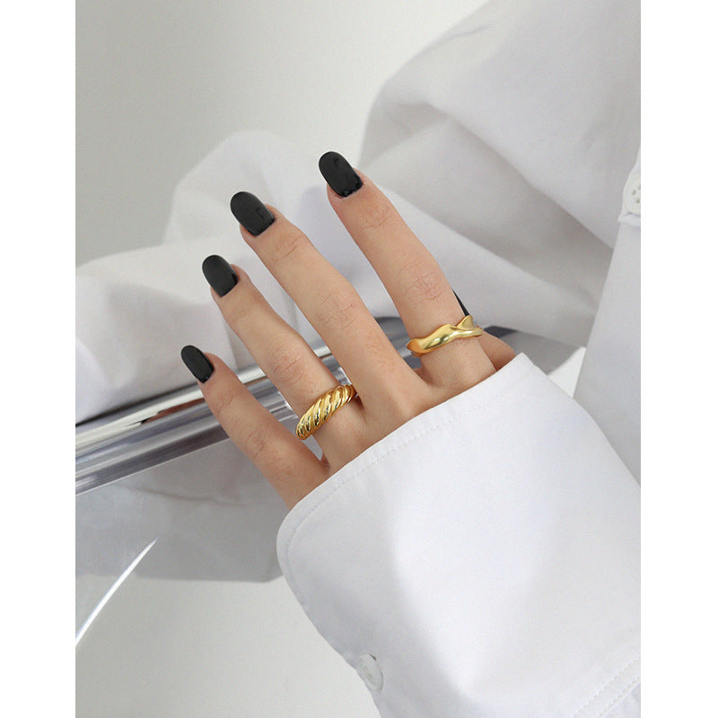 Lovcia Twisted Wide Adjustable Ring 925 Silver Gold Tone-Rings-Yellow Gold-Yellow Gold
