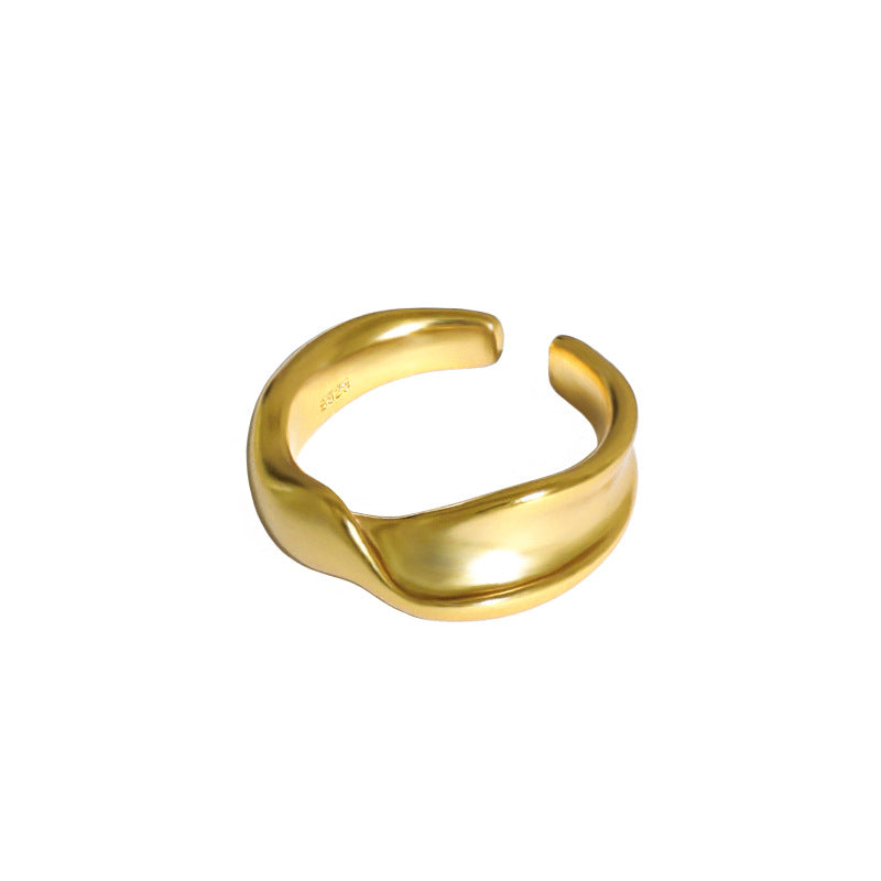 Lovcia Twisted Wide Adjustable Ring 925 Silver Gold Tone-Rings-Yellow Gold-Yellow Gold