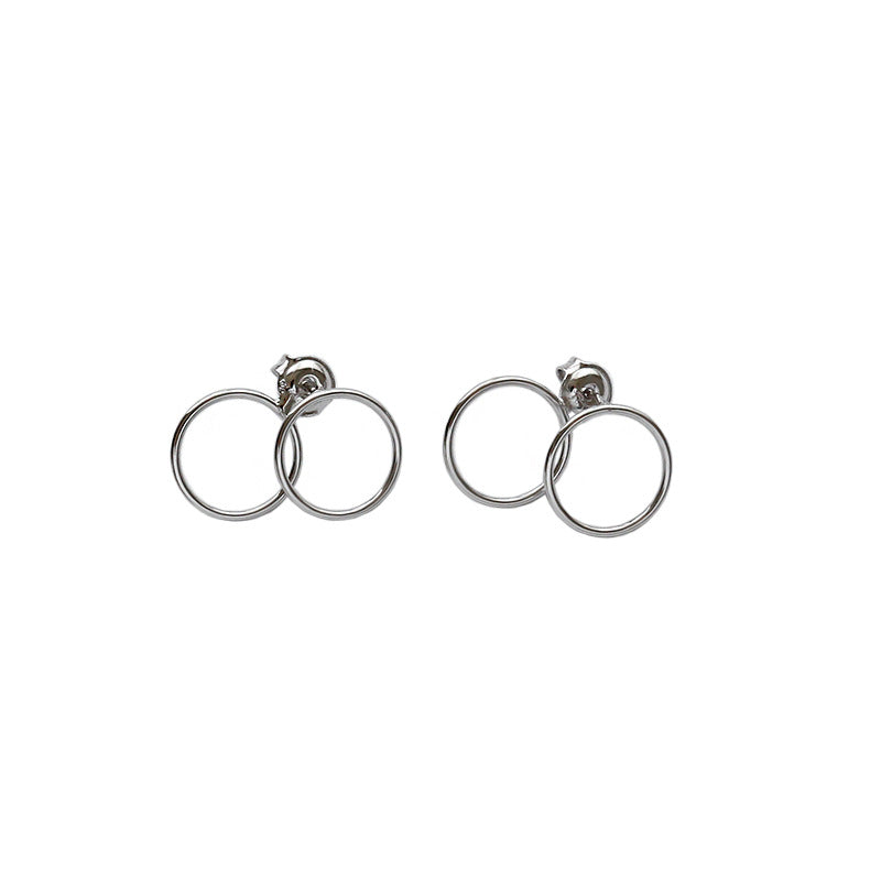 Lovcia Two Circles Sterling Silver Stud Earrings 13mm-Earrings-Rhodium-