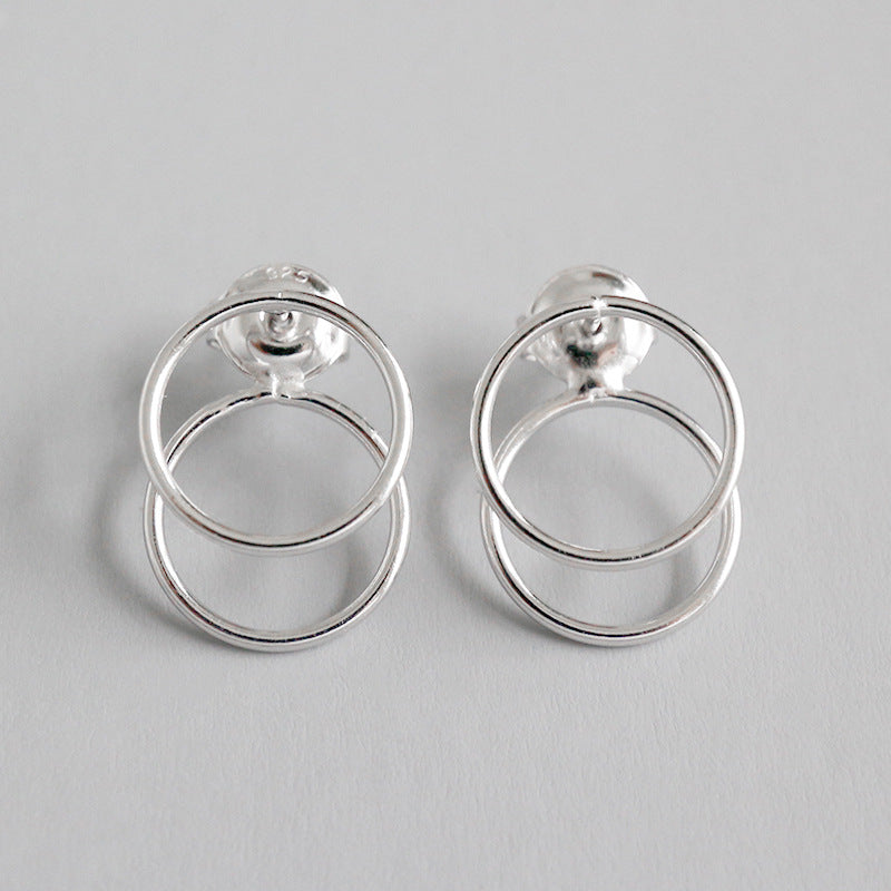 Lovcia Two Circles Sterling Silver Stud Earrings 13mm-Earrings-Rhodium-