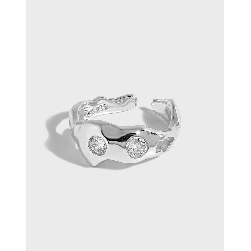 Lovcia Two CZ Irregular Bones Open Ring Gold Adjustable-Rings-Yellow Gold-Yellow Gold