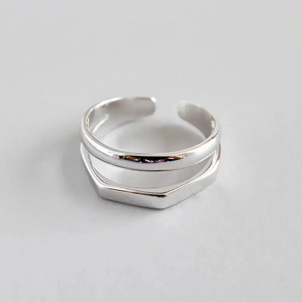 Lovcia Two in One Double 925 Sterling Silver Adjustable Ring-Rings-Silver-Silver