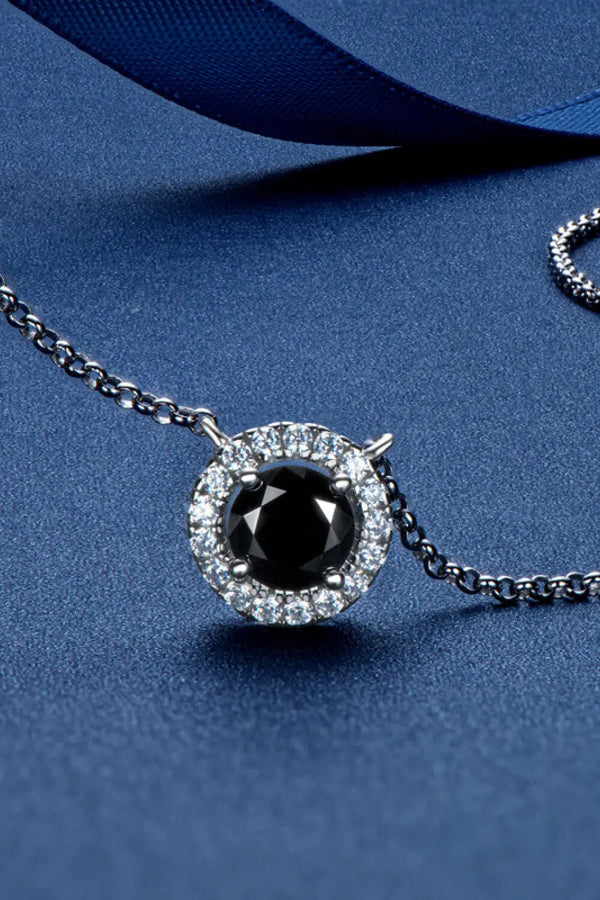 Lovcia Two-Tone 1 Carat Moissanite Round Pendant Necklace-Necklaces-Black-One Size-Black