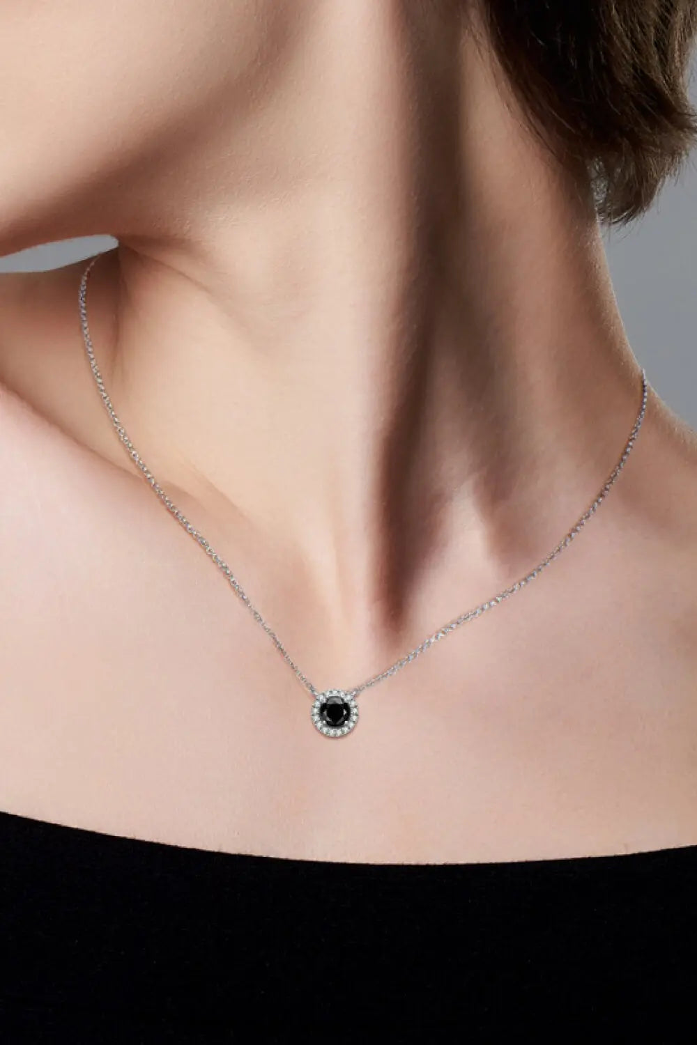 Lovcia Two-Tone 1 Carat Moissanite Round Pendant Necklace-Necklaces-Black-One Size-Black