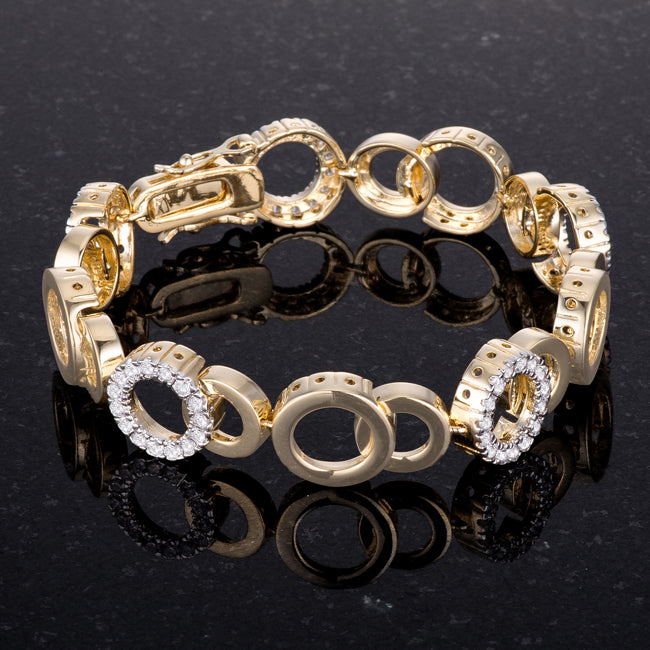 Lovcia Two Tone 7 Inch Bijoux Circle Bracelet with Cubic Zirconia-Bracelets-