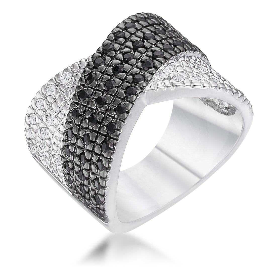 Lovcia Two-Tone Cross Pattern Zirconia Cocktail Ring-Rings-5-5