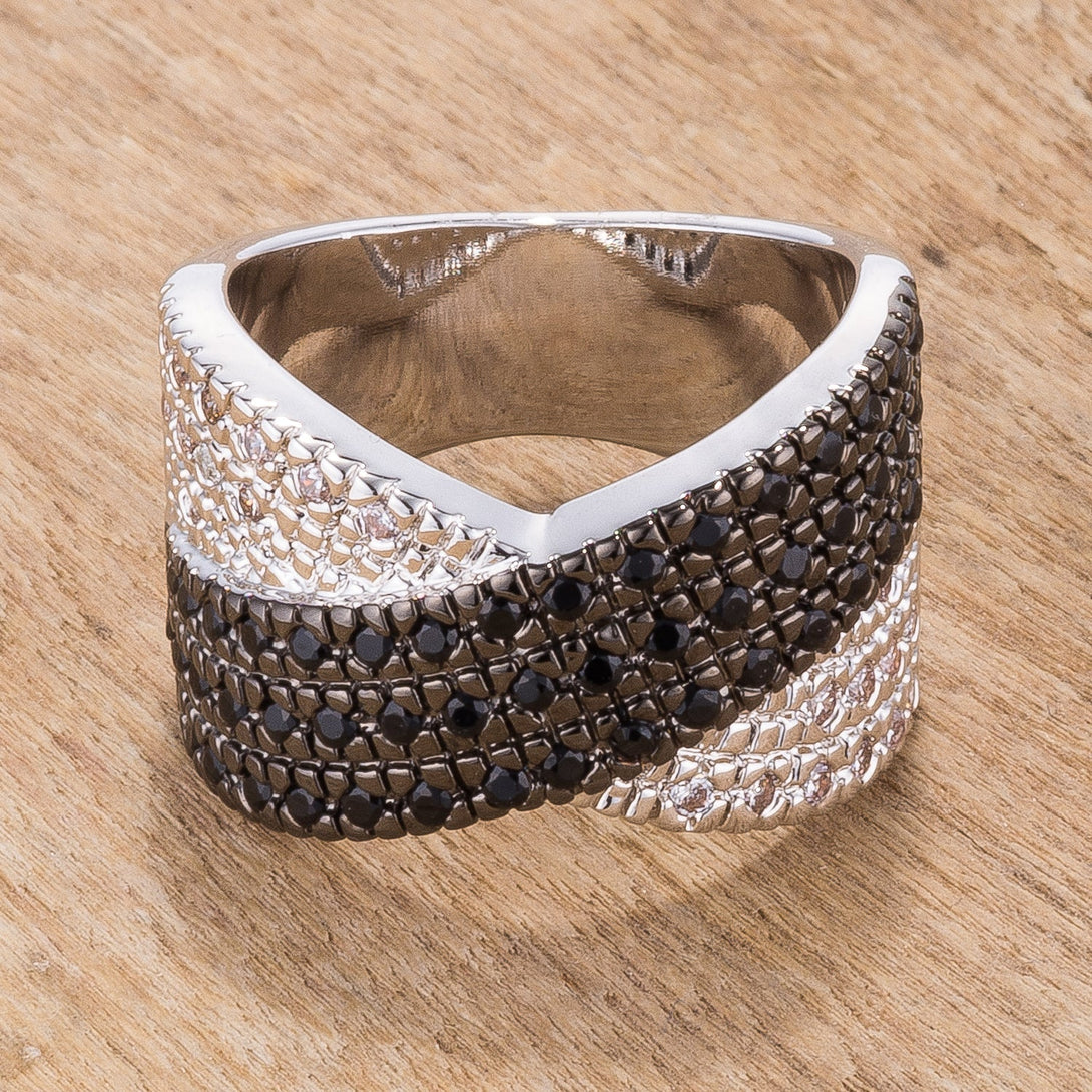 Lovcia Two-Tone Cross Pattern Zirconia Cocktail Ring-Rings-5-5