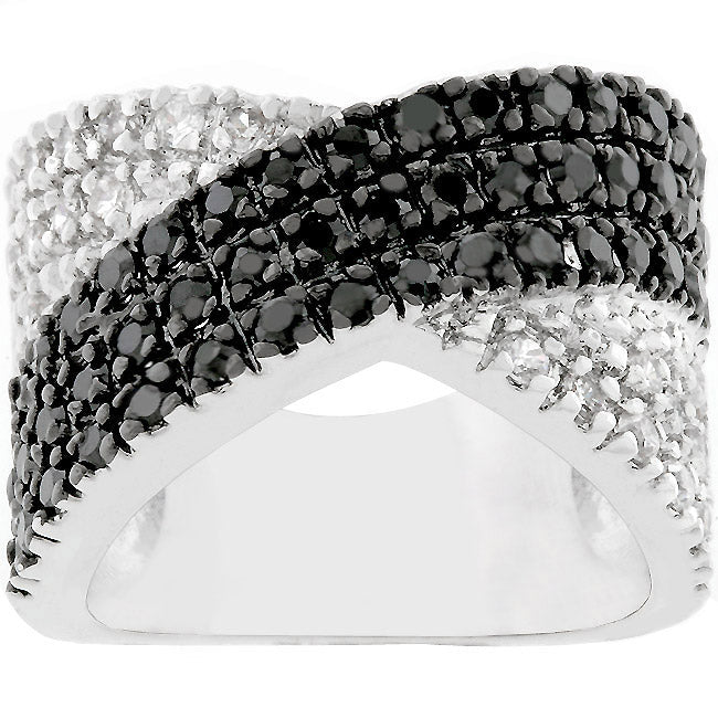 Lovcia Two-Tone Cross Pattern Zirconia Cocktail Ring-Rings-5-5