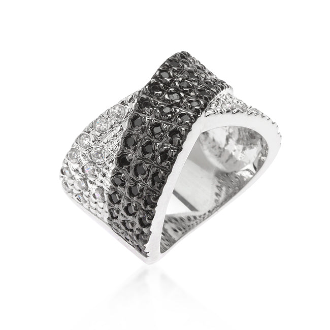 Lovcia Two-Tone Cross Pattern Zirconia Cocktail Ring-Rings-5-5
