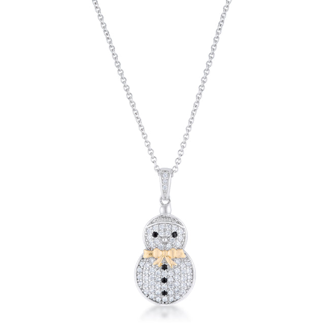 Lovcia Two-Tone Holiday Snowman Pendant with .35 ct CZ Pave Accents-Pendants-