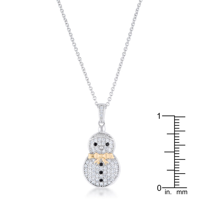 Lovcia Two-Tone Holiday Snowman Pendant with .35 ct CZ Pave Accents-Pendants-