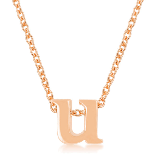 Lovcia U Initial Necklace with Rose Gold Tone Finish-Pendants-