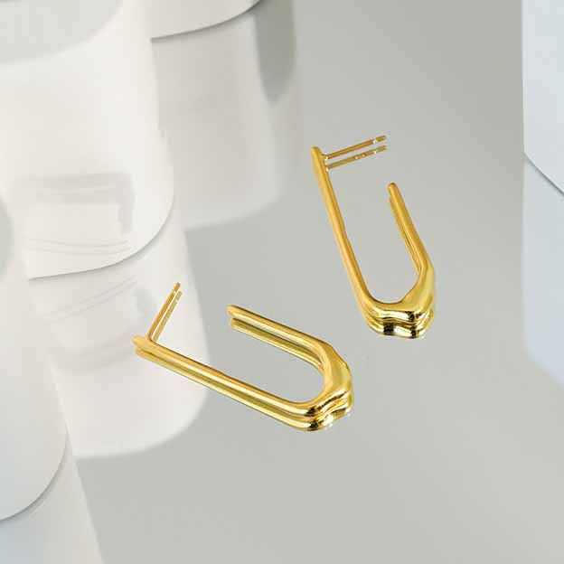 Lovcia U Shape 12.5mm Dangling Earrings 925 Silver Gold-Earrings-Yellow Gold-