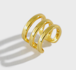 Lovcia U Shape 3 Layer 925 Sterling Silver Earring Gold-Earrings-Yellow Gold (Single)-
