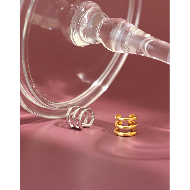 Lovcia U Shape 3 Layer 925 Sterling Silver Earring Gold-Earrings-Yellow Gold (Single)-