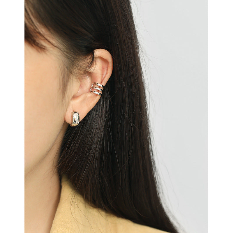 Lovcia U Shape 3 Layer 925 Sterling Silver Earring Gold-Earrings-Yellow Gold (Single)-