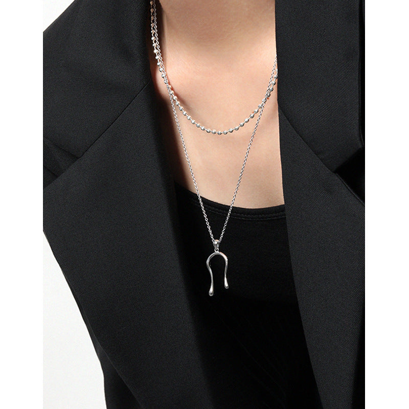 Lovcia U Shape 925 Sterling Silver Necklace 51-56cm-Necklaces-Rhodium-Rhodium